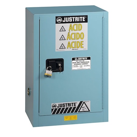 Justrite Corrosive Safety Cabinet, 12 gal, 1 Shelves, Steel, 23-1/4 in W x 35" H x 18 in D, Blue 8912222